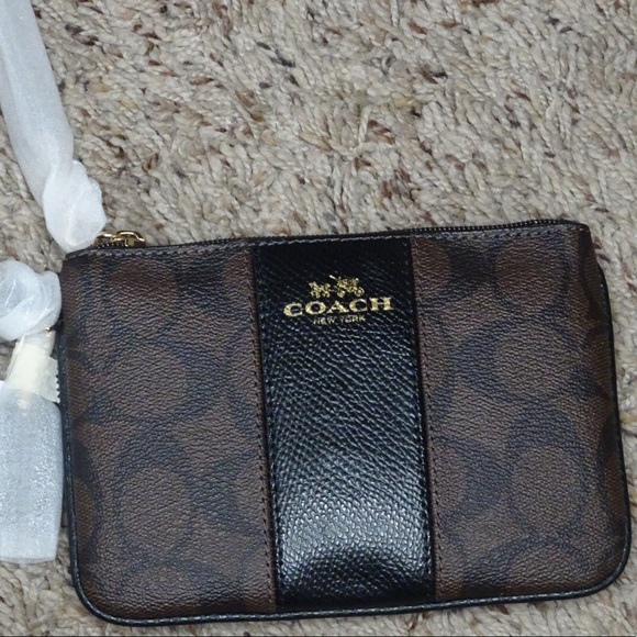COACH Signature PVC & Leather Small Wristlet - Brown, Black, Gold - Picture 3 of 7